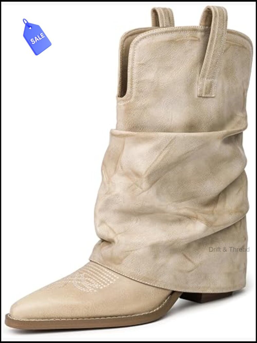 Women's Mid Calf Cowboy Boots Pointed Toe Slouchy Western Pull On Fashion Boots